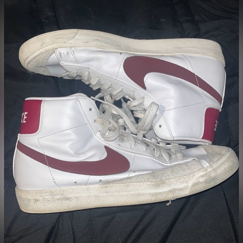 Nike White and Maroon High-Top Sneakers